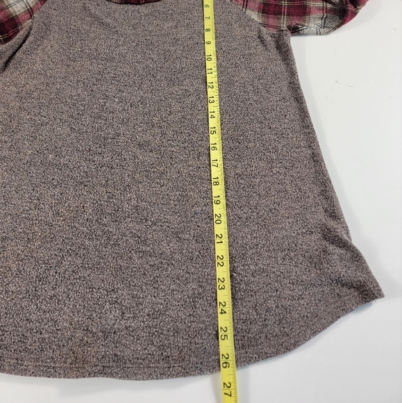 Coco And Main Grey Long Sleeve Top plaid sleeves soft stretch Large L ^ - Picture 6 of 6